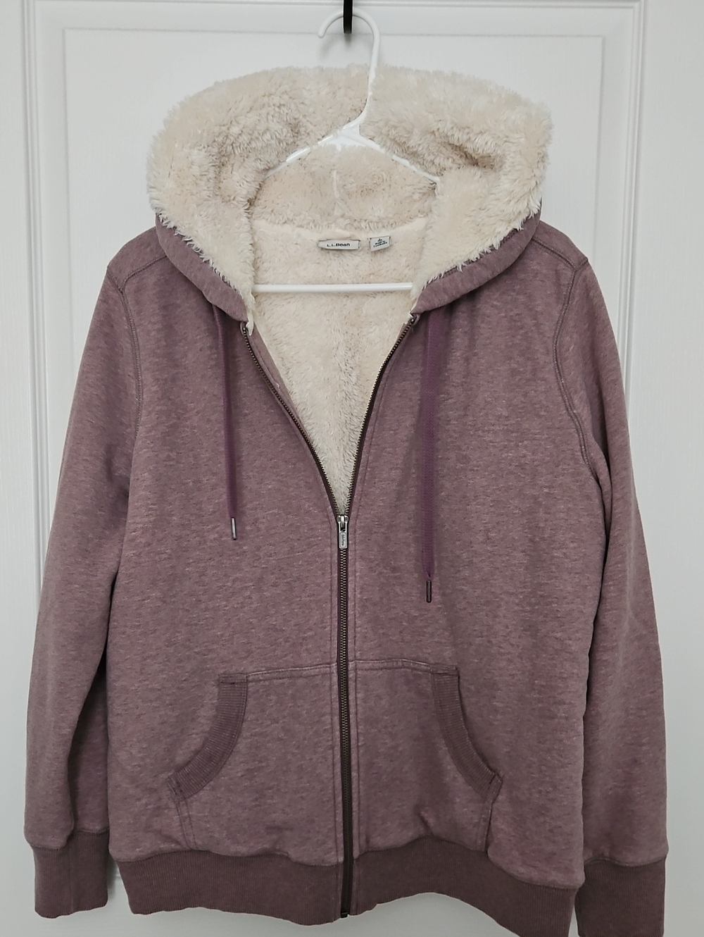 L.L. Bean Mauve Zip-Up Sherpa Hoodie, Large